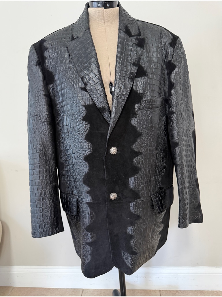 Men’s Leather & Suede Croc-Embossed Blazer Size 46 Made In Canada